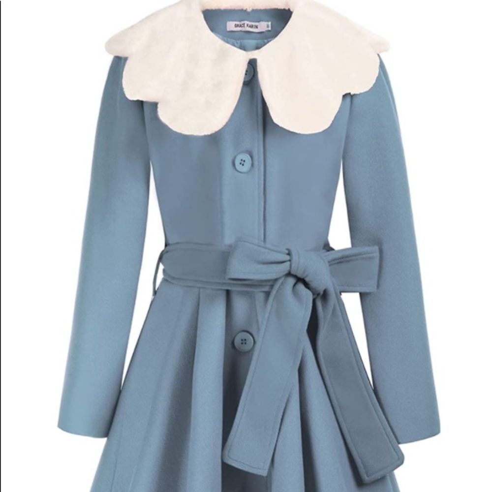 Grace Karin Girls Peacoat with Removable Faux Fur Collar, NWT